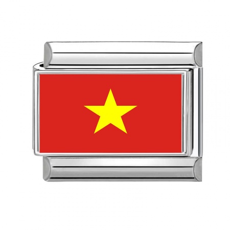 Picture of 1 Piece 304 Stainless Steel Italian Charm Links For DIY Bracelet Jewelry Making Wholesale Silver Tone Red Rectangle Vietnam Flag 10mm x 9mm