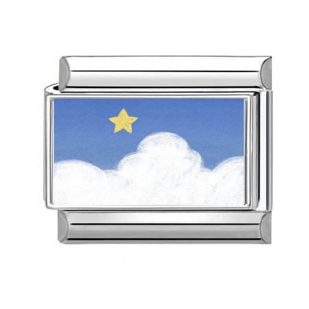 Picture of 1 Piece 304 Stainless Steel Italian Charm Links For DIY Bracelet Jewelry Making Wholesale Silver Tone Skyblue Rectangle Cloud 10mm x 9mm