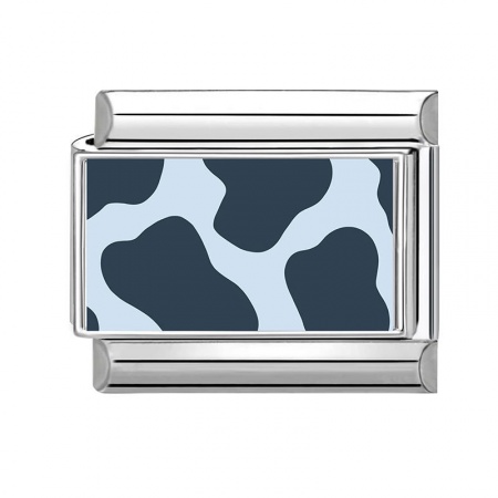 Picture of 1 Piece 304 Stainless Steel Italian Charm Links For DIY Bracelet Jewelry Making Wholesale Silver Tone Dark Blue Rectangle 10mm x 9mm