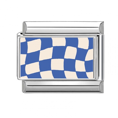 Picture of 1 Piece 304 Stainless Steel Italian Charm Links For DIY Bracelet Jewelry Making Wholesale Silver Tone Blue Rectangle Grid Checker 10mm x 9mm