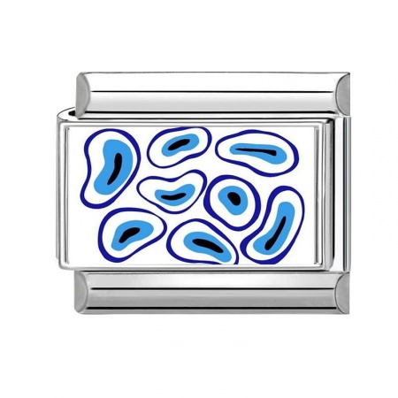 Picture of 1 Piece 304 Stainless Steel Italian Charm Links For DIY Bracelet Jewelry Making Wholesale Silver Tone Blue Rectangle 10mm x 9mm