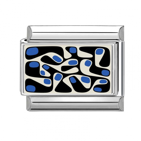 Picture of 1 Piece 304 Stainless Steel Italian Charm Links For DIY Bracelet Jewelry Making Wholesale Silver Tone Blue Rectangle 10mm x 9mm