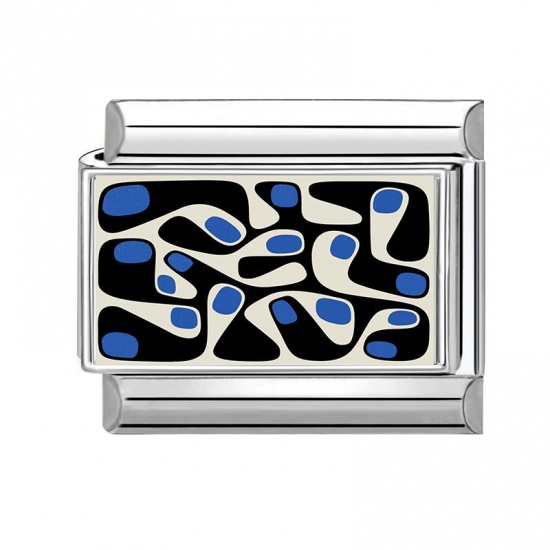 Picture of 1 Piece 304 Stainless Steel Italian Charm Links For DIY Bracelet Jewelry Making Wholesale Silver Tone Blue Rectangle 10mm x 9mm