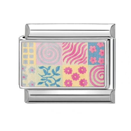 Picture of 1 Piece 304 Stainless Steel Stylish Italian Charm Links For DIY Bracelet Jewelry Making Wholesale Silver Tone Pink Rectangle 10mm x 9mm