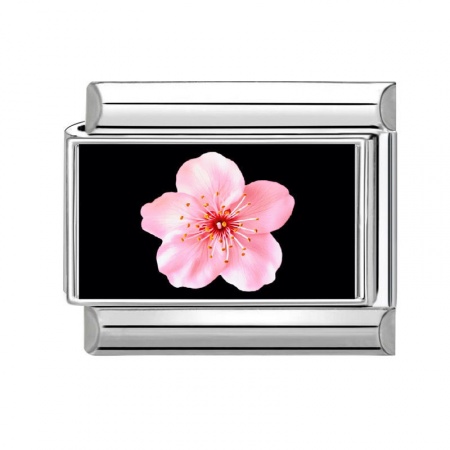 Picture of 1 Piece 304 Stainless Steel Stylish Italian Charm Links For DIY Bracelet Jewelry Making Wholesale Silver Tone Pink Rectangle Flower 10mm x 9mm