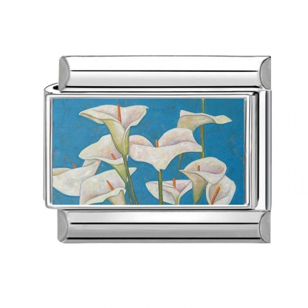 Picture of 1 Piece 304 Stainless Steel Stylish Italian Charm Links For DIY Bracelet Jewelry Making Wholesale Silver Tone White Rectangle Flower 10mm x 9mm
