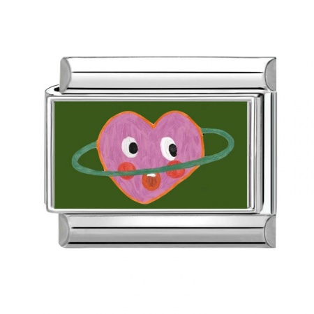 Picture of 1 Piece 304 Stainless Steel Valentine's Day Italian Charm Links For DIY Bracelet Jewelry Making Wholesale Silver Tone Pink Rectangle Heart 10mm x 9mm