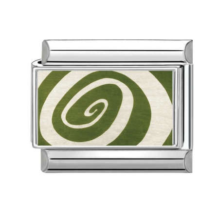 Picture of 1 Piece 304 Stainless Steel Stylish Italian Charm Links For DIY Bracelet Jewelry Making Wholesale Silver Tone Green Rectangle Spiral 10mm x 9mm
