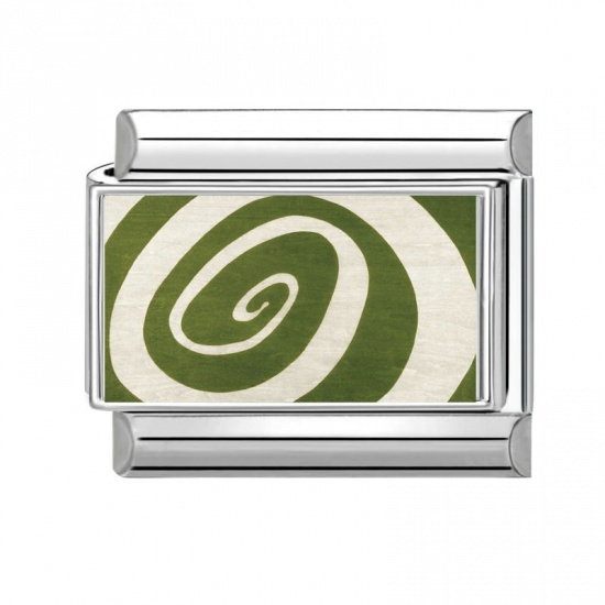 Picture of 1 Piece 304 Stainless Steel Stylish Italian Charm Links For DIY Bracelet Jewelry Making Wholesale Silver Tone Green Rectangle Spiral 10mm x 9mm