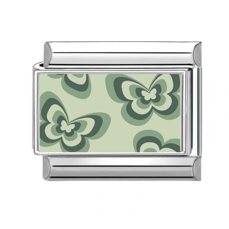 Picture of 1 Piece 304 Stainless Steel Stylish Italian Charm Links For DIY Bracelet Jewelry Making Wholesale Silver Tone Green Rectangle Butterfly 10mm x 9mm