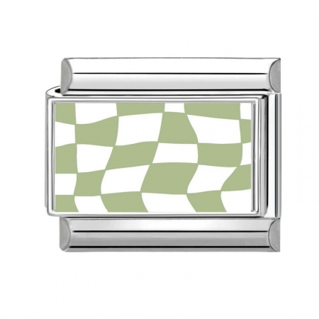 Picture of 1 Piece 304 Stainless Steel Stylish Italian Charm Links For DIY Bracelet Jewelry Making Wholesale Silver Tone Light Green Rectangle Grid Checker 10mm x 9mm