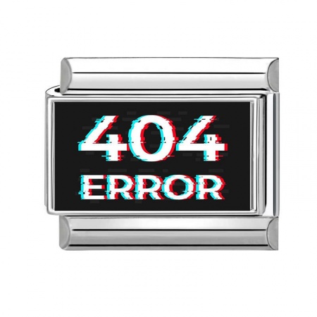 Picture of 1 Piece 304 Stainless Steel Stylish Italian Charm Links For DIY Bracelet Jewelry Making Wholesale Silver Tone Black Rectangle Message " 404 ERROR " 10mm x 9mm