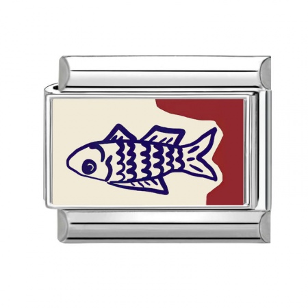 Picture of 1 Piece 304 Stainless Steel Stylish Italian Charm Links For DIY Bracelet Jewelry Making Wholesale Silver Tone Red Rectangle Fish 10mm x 9mm