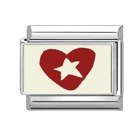 Picture of 1 Piece 304 Stainless Steel Valentine's Day Italian Charm Links For DIY Bracelet Jewelry Making Wholesale Silver Tone Red Rectangle Heart 10mm x 9mm