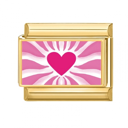 Picture of 1 Piece 304 Stainless Steel Valentine's Day Italian Charm Links For DIY Bracelet Jewelry Making Wholesale Gold Plated Pink Rectangle Heart 10mm x 9mm