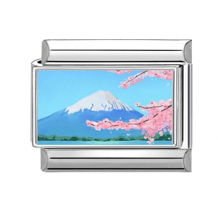 Picture of 1 Piece 304 Stainless Steel Stylish Italian Charm Links For DIY Bracelet Jewelry Making Wholesale Silver Tone Blue Rectangle Natural Scenery 10mm x 9mm