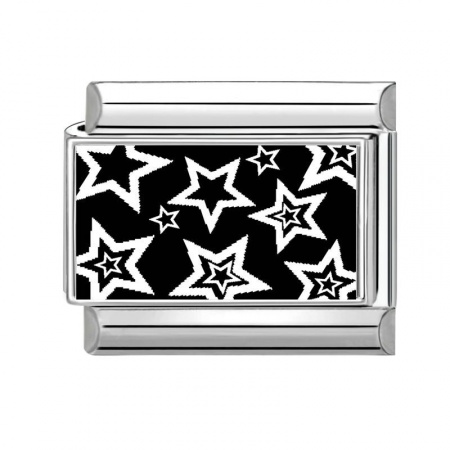 Picture of 1 Piece 304 Stainless Steel Stylish Italian Charm Links For DIY Bracelet Jewelry Making Wholesale Silver Tone Black Rectangle Pentagram Star 10mm x 9mm