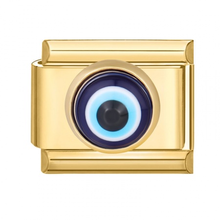 Picture of 1 Piece 304 Stainless Steel Stylish Italian Charm Links For DIY Bracelet Jewelry Making Wholesale Gold Plated Blue Rectangle Eye 10mm x 9mm