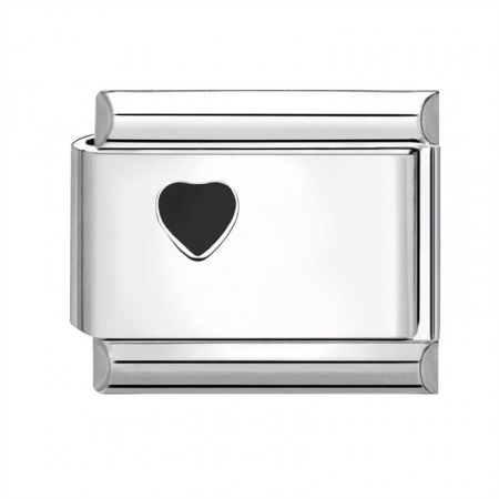 Picture of 1 Piece 304 Stainless Steel Valentine's Day Italian Charm Links For DIY Bracelet Jewelry Making Wholesale Silver Tone Black Rectangle Heart 10mm x 9mm