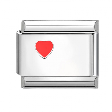 Picture of 1 Piece 304 Stainless Steel Valentine's Day Italian Charm Links For DIY Bracelet Jewelry Making Wholesale Silver Tone Red Rectangle Heart 10mm x 9mm