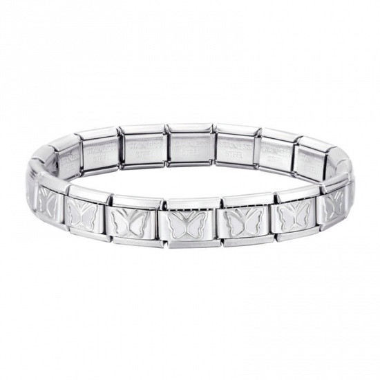 Picture of Wholesale Butterfly Detachable 304 Stainless Steel Italian Charm Links Modular Bracelets, Silver Tone Eco-friendly, Women's Stylish Retro Gift Jewelry Supply, 18cm(7.1") long, 1 Piece