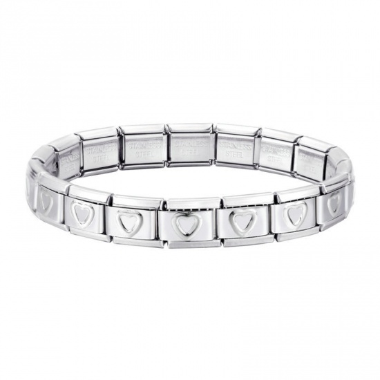 Picture of Wholesale Heart Detachable 304 Stainless Steel Italian Charm Links Modular Bracelets, Silver Tone Eco-friendly, Women's Valentine's Day Retro Gift Jewelry Supply, 18cm(7.1") long, 1 Piece