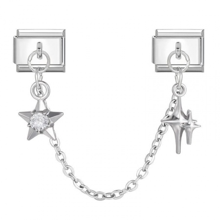Picture of 1 Piece 304 Stainless Steel Stylish Italian Charm Links For DIY Bracelet Jewelry Making Wholesale Silver Tone Pentagram Star 10mm x 9mm