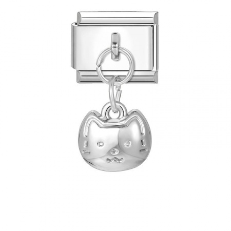 Picture of 1 Piece 304 Stainless Steel Stylish Italian Charm Links For DIY Bracelet Jewelry Making Wholesale Silver Tone Cat Animal 10mm x 9mm