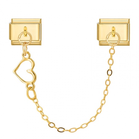 Picture of 1 Piece 304 Stainless Steel Valentine's Day Italian Charm Links For DIY Bracelet Jewelry Making Wholesale Gold Plated Heart 10mm x 9mm