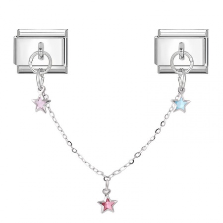 Picture of 1 Piece 304 Stainless Steel Stylish Italian Charm Links For DIY Bracelet Jewelry Making Wholesale Silver Tone Pentagram Star 10mm x 9mm