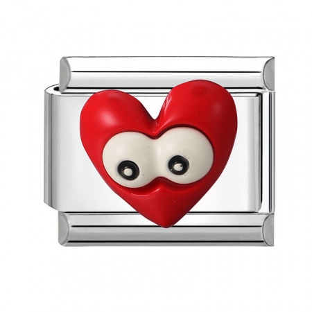 Picture of 1 Piece 304 Stainless Steel Valentine's Day Italian Charm Links For DIY Bracelet Jewelry Making Wholesale Silver Tone Red Rectangle Heart 10mm x 9mm