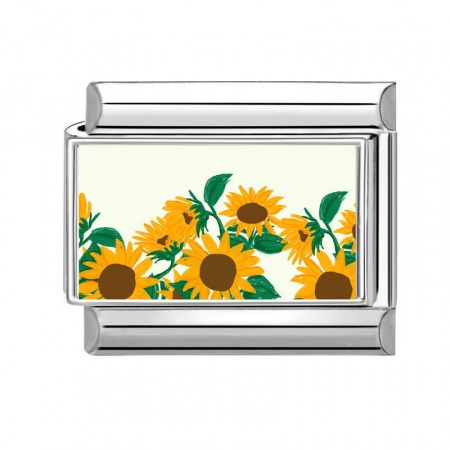 Picture of 1 Piece 304 Stainless Steel Stylish Italian Charm Links For DIY Bracelet Jewelry Making Wholesale Silver Tone Yellow Rectangle Sunflower 10mm x 9mm