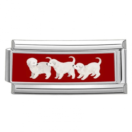 Picture of 1 Piece 304 Stainless Steel Stylish Italian Charm Links For DIY Bracelet Jewelry Making Wholesale Silver Tone White Rectangle Dog 20mm x 9mm