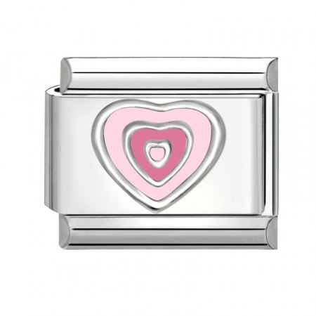 Picture of 1 Piece 304 Stainless Steel Valentine's Day Italian Charm Links For DIY Bracelet Jewelry Making Wholesale Silver Tone Pink Rectangle Heart 10mm x 9mm