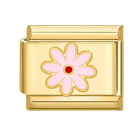 Immagine di 1 Pz 304 Acciaio Inossidabile Elegante Bracciale con Charm Italiano a Maglie, Creazione di Gioielli Fai-da-te All'Ingrosso Oro Placcato Rosa Rettangolo Fiore 10mm x 9mm