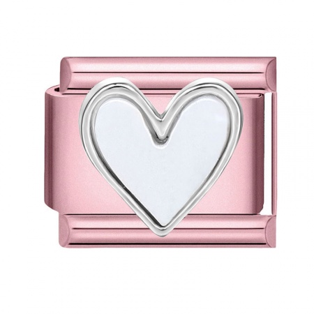 Picture of 1 Piece 304 Stainless Steel Valentine's Day Italian Charm Links For DIY Modular Bracelet Watch Jewelry Making Wholesale Pink Rectangle Heart 10mm x 9mm