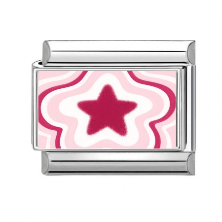 Picture of 1 Piece 304 Stainless Steel Stylish Italian Charm Links For DIY Bracelet Jewelry Making Wholesale Silver Tone Red Rectangle Pentagram Star 10mm x 9mm