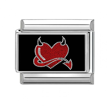 Picture of 1 Piece 304 Stainless Steel Valentine's Day Italian Charm Links For DIY Bracelet Jewelry Making Wholesale Silver Tone Red Rectangle Heart 10mm x 9mm