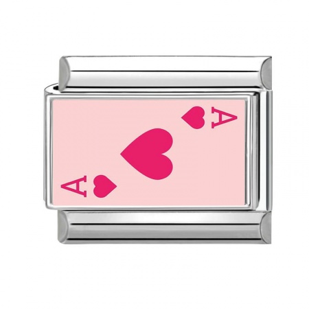 Picture of 1 Piece 304 Stainless Steel Stylish Italian Charm Links For DIY Bracelet Jewelry Making Wholesale Silver Tone Pink Rectangle Poker 10mm x 9mm