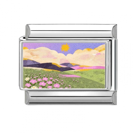 Picture of 1 Piece 304 Stainless Steel Stylish Italian Charm Links For DIY Bracelet Jewelry Making Wholesale Silver Tone Multicolor Rectangle Natural Scenery 10mm x 9mm