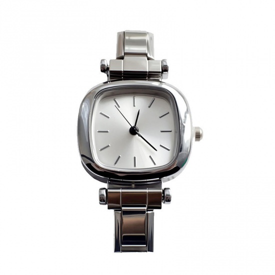 Picture of 1 Piece 304 Stainless Steel Stylish Italian Charm Links Watch Face For DIY Jewelry Making Wholesale Silver Tone White Square 3.5cm