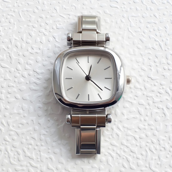 Picture of 1 Piece 304 Stainless Steel Stylish Italian Charm Links Watch Face For DIY Jewelry Making Wholesale Silver Tone White Square 3.5cm