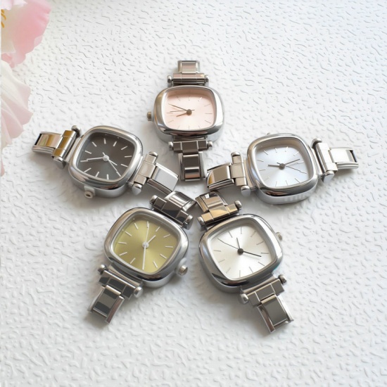 Picture of 1 Piece 304 Stainless Steel Stylish Italian Charm Links Watch Face For DIY Jewelry Making Wholesale Silver Tone White Square 3.5cm