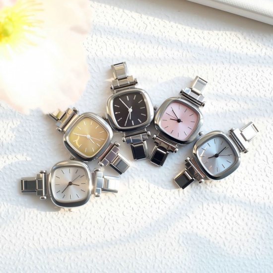 Picture of 1 Piece 304 Stainless Steel Stylish Italian Charm Links Watch Face For DIY Jewelry Making Wholesale Silver Tone White Square 3.5cm