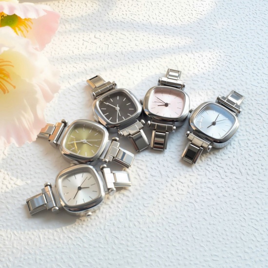Picture of 1 Piece 304 Stainless Steel Stylish Italian Charm Links Watch Face For DIY Jewelry Making Wholesale Silver Tone White Square 3.5cm