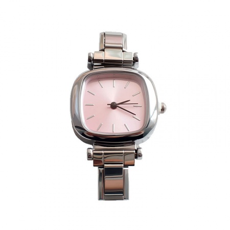 Picture of 1 Piece 304 Stainless Steel Stylish Italian Charm Links Watch Face For DIY Jewelry Making Wholesale Silver Tone Pink Square 3.5cm