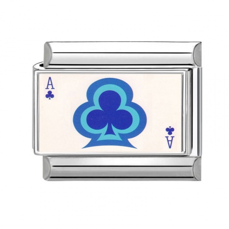 Picture of 1 Piece 304 Stainless Steel Stylish Italian Charm Links For DIY Bracelet Jewelry Making Wholesale Silver Tone Blue Rectangle Poker 10mm x 9mm