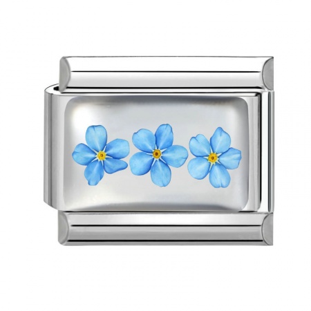 Picture of 1 Piece 304 Stainless Steel Stylish Italian Charm Links For DIY Bracelet Jewelry Making Wholesale Silver Tone Blue Rectangle Flower 10mm x 9mm