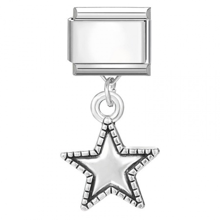 Picture of 1 Piece 304 Stainless Steel Stylish Italian Charm Links For DIY Bracelet Jewelry Making Wholesale Silver Tone Pentagram Star 10mm x 9mm