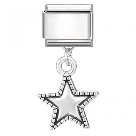 Picture of 1 Piece 304 Stainless Steel Stylish Italian Charm Links For DIY Bracelet Jewelry Making Wholesale Silver Tone Pentagram Star 10mm x 9mm